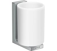 hansgrohe AXOR UNIVERSAL Vaso rectangular para cepillo de dientes, metal, cristal blanco, 42604830, Color: Níquel pulido