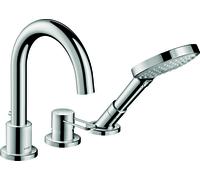 hansgrohe AXOR Uno Mezclador monomando de 3 agujeros para el borde de la bañera, mango de proa, proyección de 175 mm, 38436800, Color: Óptica de acero inoxidable