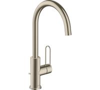 hansgrohe AXOR Uno mezclador monomando de lavabo 240, con maneta y desagüe automático, 174mm de proyección, 38036820, Color: Níquel Cepillado