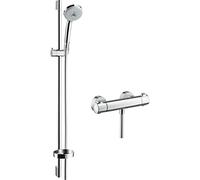 hansgrohe Croma 100 sistema de ducha de superficie Multi con Ecostat Termostato confort y barra de ducha 90 cm, cromado, 27085000