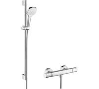 hansgrohe Croma Select E sistema de ducha de superficie Vario con Ecostat Termostato confort y barra de ducha 90 cm, blanco/cromo, 27082400