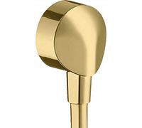 hansgrohe Conector de pared FixFit E, conexión de manguera, sin válvula antirretorno, ángulo de conexión de metal, aspecto dorado pulido