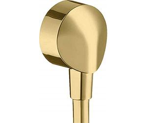 hansgrohe Conector de pared FixFit E, conexión de manguera, sin válvula antirretorno, ángulo de conexión de metal, aspecto dorado pulido