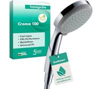 hansgrohe Croma 100 - ducha de mano ahorro de agua 9 l/min (EcoSmart), alcachofa de ducha con 4 tipos de chorro, cabezal de ducha redondo (⌀ 100 mm), con sistema antical, cromo, 28537000