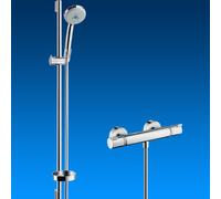 hansgrohe Croma 100 sistema de ducha de superficie Multi con Ecostat Termostato confort y barra de ducha 90 cm, cromado, 27085000