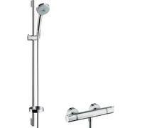 Hansgrohe Croma 100 sistema de ducha de superficie Multi con Ecostat Termostato confort y barra de ducha 90 cm, 27085000, cromado