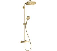 hansgrohe Croma Select S Showerpipe 280 - Sistema de ducha (alcachofa de ducha, barra de ducha, termostato, manguera, 3 tipos de chorro), acabado dorado pulido