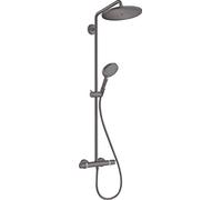 hansgrohe Croma Select S Showerpipe 280 - Sistema de ducha de lluvia (alcachofa, riel de ducha, termostato, manguera, 3 tipos de chorro), color negro cepillado