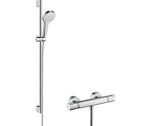 hansgrohe Croma Select S sistema de ducha de superficie Vario con Ecostat Termostato confort y barra de ducha 90 cm, blanco/cromo, 27014400