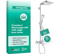 hansgrohe Crometta E - sistema de ducha con grifo monomando, ducha lluvia (240 x 240 mm) con grifo, ducha de mano (2 tipos de chorro), flexo, barra, ducha fija rectangular, cromo, 27284000