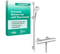 Sistema de ducha de superficie hansgrohe Crometta Vario con Ecostat 1001 CL termostato y barra de ducha de 90 cm, blanco/cromo, 27813400