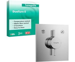 hansgrohe DuoTurn E, grifo de ducha empotrado para 2 funciones, grifo monomando ducha rectangular, mezclador monomando de ducha para iBox universal 2, cromo