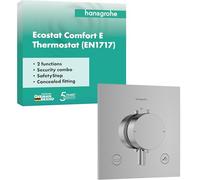 hansgrohe Ecostat Comfort E 33716000 - Termostato de ducha empotrado con combinación de fusibles, grifo de ducha con bloqueo de seguridad (SafetyStop) a 40 °C, termostato para la ducha, 2 consumidores