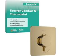 hansgrohe Ecostat Comfort Q - termostato para ducha empotrado, grifo ducha con botón de seguridad (SafetyStop) a 40 °C, mezclador para 1 función, color oro pulido, 33712990