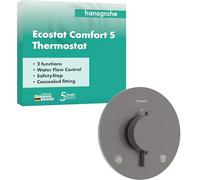 hansgrohe Ecostat Comfort S - termostato para ducha empotrado, grifo ducha con botón de seguridad (SafetyStop) a 40 °C, mezclador para 2 funciones, cromo negro cepillado, 33715340
