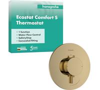 hansgrohe Ecostat Comfort S - termostato para ducha empotrado, grifo ducha con botón de seguridad (SafetyStop) a 40 °C, mezclador para 1 función, color oro pulido, 33714990