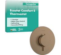 hansgrohe Ecostat Comfort S - termostato para ducha empotrado, grifo ducha con botón de seguridad (SafetyStop) a 40 °C, mezclador para 1 función, bronce cepillado, 33714140