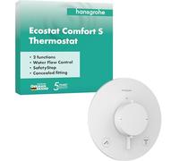 hansgrohe Ecostat Comfort S - termostato para ducha empotrado, grifo ducha con botón de seguridad (SafetyStop) a 40 °C, mezclador para 2 funciones, blanco mate, 33715700