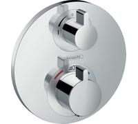 hansgrohe Ecostat S - termostato empotrado , grifo con botón de seguridad (SafetyStop) a 40 °C, termostato redondo para ducha y bañera, mezclador para 2 funciones, cromo, 15758000