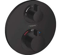 hansgrohe Ecostat S - termostato para ducha empotrado, grifo ducha con botón de seguridad (SafetyStop) a 40 °C, termostato redondo, mezclador para 2 funciones, negro mate, 15758670