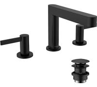 hansgrohe Finoris Mezclador de lavabo de 3 agujeros 110 con desag&uumle de apertura a presiÃ³n, proyecciÃ³n de 169 mm, 76033, Color: Negro Mate - 76033670