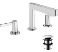 hansgrohe Finoris Grifería de lavabo de 3 agujeros 110 con juego de desagüe PUSH, alcance 169 mm, 76033000, Color: cromado