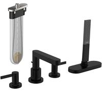 hansgrohe Finoris Grifería para borde de bañera de 4 orificios con caja de manguera, alcance 152 mm, 76444670, Color: negro mate