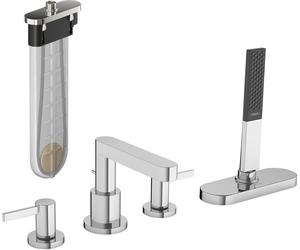 hansgrohe Finoris Grifería para borde de bañera de 4 orificios con caja de manguera, alcance 152 mm, 76444000, Color: cromado