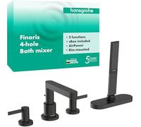 hansgrohe Finoris - grifo bañera de 4 agujeros para borde de bañera para 2 funciones, mezlador monomando 15,2 cm, cromo negro cepillado, 76444340