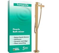 hansgrohe Finoris - grifo bañera de pie para 2 funciones con flexo de ducha 1,25m y ducha de mano (2 tipos de chorro), mezlador monomando bañera, grifo monomando de bañera, bronce cepillado, 76445140
