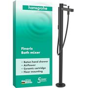 hansgrohe Finoris - grifo bañera de pie para 2 funciones con flexo de ducha 1,25m y ducha de mano (2 tipos de chorro), mezlador monomando bañera, cromo negro cepillado, 76445340