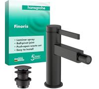 hansgrohe Finoris - grifo de bidé con vaciador Push-Open, grifo monomando para bidé con altura del caño 99 mm, cromo negro cepillado, 76200340
