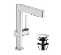 hansgrohe Finoris - grifo lavabo con vaciador Push-Open, con ducha extraíble (2 tipos de chorro), grifo monomando lavabo 229 mm, mezclador monomando lavabo ahorro de agua (EcoSmart), cromo, 76063000