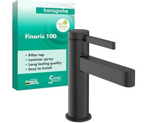 hansgrohe Finoris - grifo lavabo de agua fría sin desagüe, grifo monomando lavabo, altura del caño 92 mm, max. 5 l/min (EcoSmart), cromo negro cepillado, 76013340