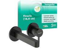 hansgrohe Finoris - grifo lavabo empotrado con desagüe, grifo monomando lavabo, altura del caño 16,8 cm, max. 5 l/min (EcoSmart), cromo negro cepillado, 76051340