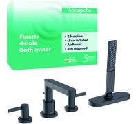hansgrohe Finoris Mezclador de borde de bañera de 4 orificios con caja de mangueras (sBox), proyección de 152 mm, 76444340, Color: Cromo negro cepillado