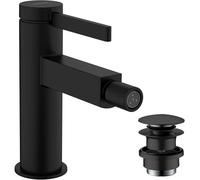 hansgrohe Finoris mezclador monomando de bidé con desagüe de apertura a presión, proyección de 129 mm, 76200670, Color: Negro Mate