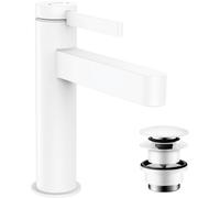 hansgrohe Finoris mezclador monomando de lavabo 110 con desagüe automático push-open, alcance 139 mm, 76023700, Color: blanco mate