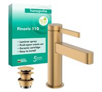hansgrohe Finoris mezclador monomando de lavabo 110 con desagüe automático push-open, alcance 139 mm, 76023140, Color: Bronce cepillado