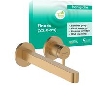 hansgrohe Finoris mezclador monomando de lavabo empotrado para montaje en pared con caño de 22,5 cm, proyección de 228 mm, 76050140, Color: Bronce cepillado