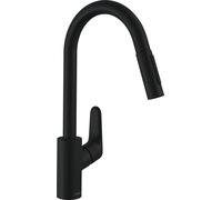 hansgrohe Focus M41 monomando de cocina 240, ducha extraíble, 2 chorros, 31815670, Color: Negro Mate