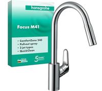 hansgrohe Focus M41 monomando de cocina 240, ducha extraíble, 2 chorros, 31815000, Color: cromado