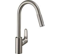 hansgrohe Focus M41 - grifo de cocina con ducha extraíble, 2 tipos de chorro, mezclador monomando cocina 240 mm, grifo cocina fregadero con caño giratorio, aspecto de acero inoxidable, 31815800