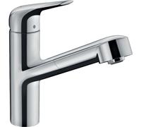 hansgrohe Focus M42 - grifo de cocina con ducha extraíble, 1 tipo de chorro, altura del caño 150 mm, grifo cocina fregadero con caño giratorio, cromo, 71814000