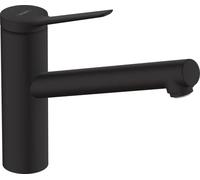 hansgrohe Grifo de cocina de baja presión Zesis M33, grifo de cocina con caño altura 150 mm, para calentador de agua abierto, orientable, 1 tipo de chorro, negro mate