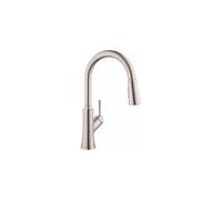 hansgrohe Joleena - Grifo de cocina de arco alto de acero inoxidable, grifos de cocina con pulverizador extraíble, grifo para fregadero de cocina, acero inoxidable óptico 04793800, 15.8 pulgadas de