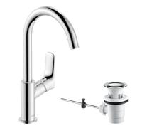 Hansgrohe Logis Grifo de Lavabo con Caño Giratorio 120º y Vaciador Automático, Cromo, 210 mm