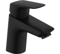 hansgrohe Logis - grifo lavabo con vaciador automático, ahorro de energía (CoolStart), grifo monomando lavabo 67 mm, mezclador monomando lavabo ahorro de agua (EcoSmart), negro mate, 71072670