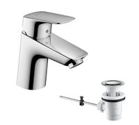hansgrohe Logis - grifo lavabo con vaciador automático, grifo monomando lavabo 67 mm, mezclador monomando lavabo ahorro de agua (EcoSmart), cromo, 71070000