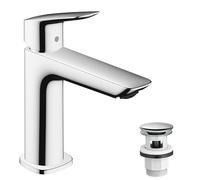 hansgrohe Logis mezclador de lavabo Fine, ComfortZone110, juego de desagüe, proyección 121mm, 71252000, Color: cromado
